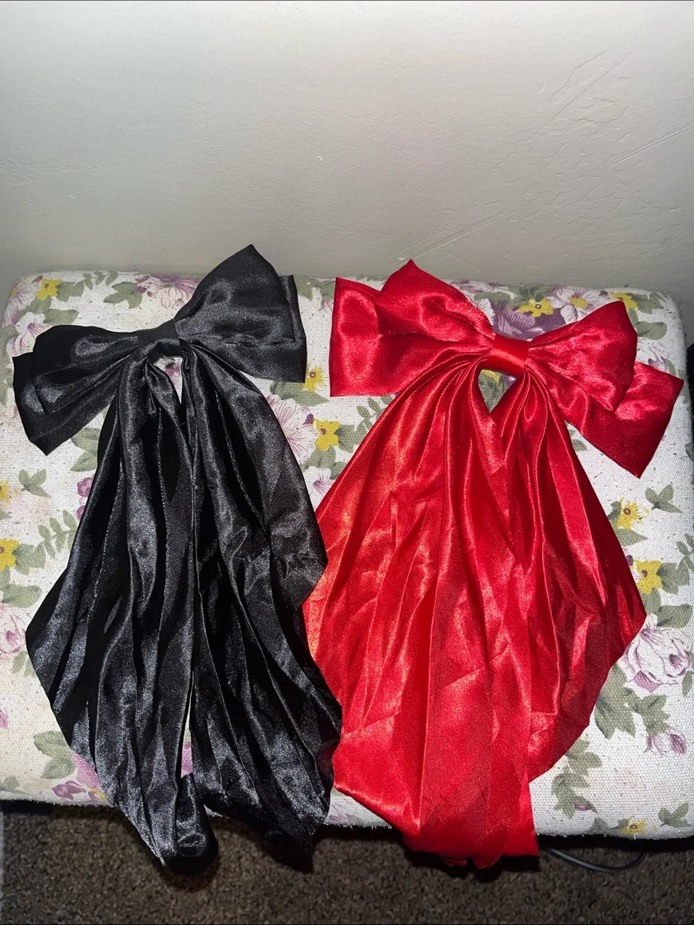 Satin Bow Hair Accessory - Black and Red
